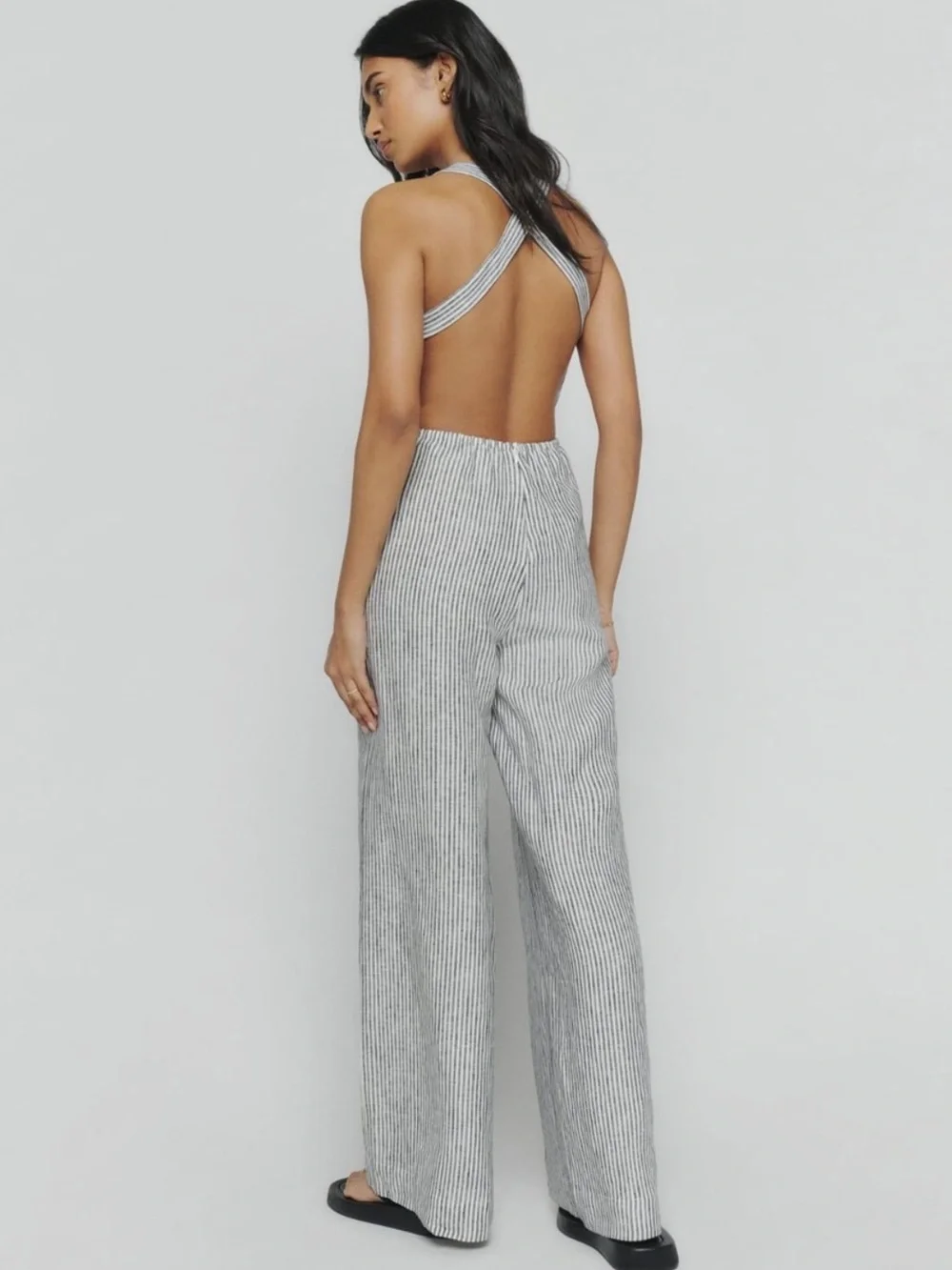REFORMATION Autumn Linen Jumpsuit Vineyard Stripes Women's